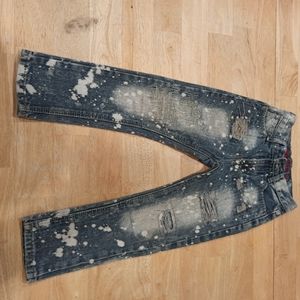 GS-115 Denim boy's Jeans Sz 5 Blue Acid Wash Distressed Ribbed Straig